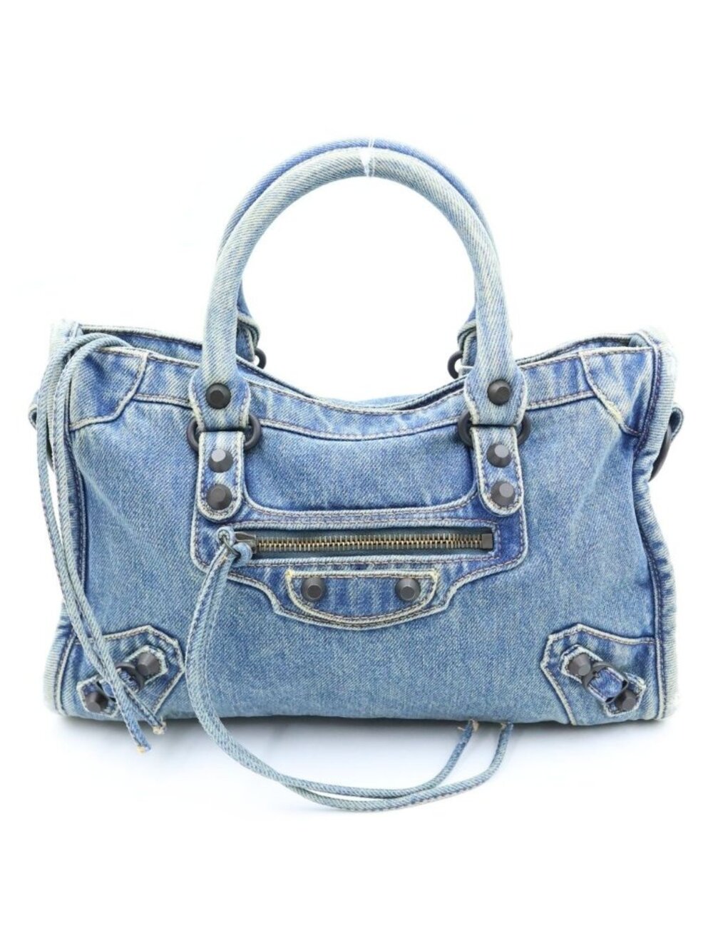 Balenciaga Le City Small 2-Way Shoulder Bag Indigo Blue Denim Gold